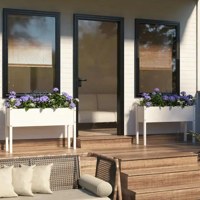 Main image of vidaXL Garden Planters 2 pcs White 43.3"x12.2"x27.6" Solid Wood Pine