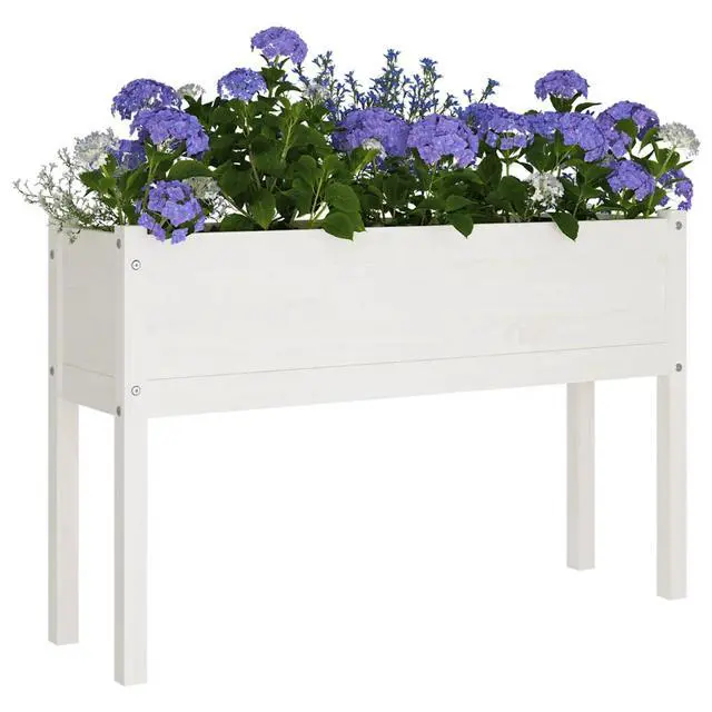 Alt view image 3 of 7 - vidaXL Garden Planters 2 pcs White 43.3"x12.2"x27.6" Solid Wood Pine