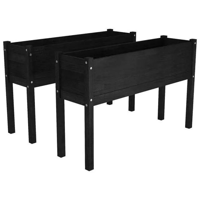 Alt view image 2 of 7 - vidaXL Garden Planters 2 pcs Black 43.3"x12.2"x27.6" Solid Wood Pine