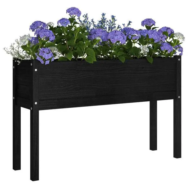 Alt view image 5 of 7 - vidaXL Garden Planters 2 pcs Black 43.3"x12.2"x27.6" Solid Wood Pine