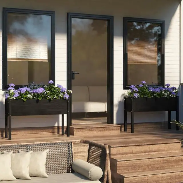 Main image of vidaXL Garden Planters 2 pcs Black 43.3"x12.2"x27.6" Solid Wood Pine