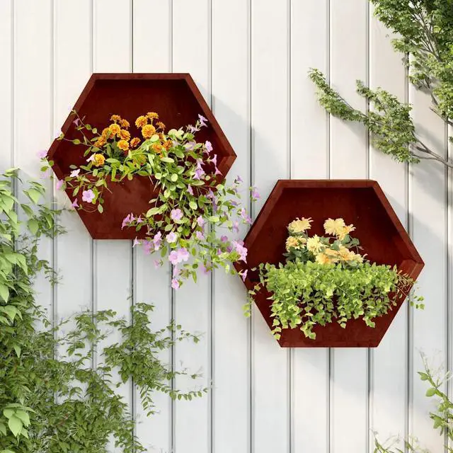 Main image of vidaXL Wall Planter Set of 2 Rusty Corten Steel Medium