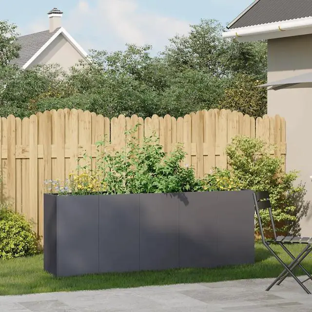 Alt view image 3 of 7 - vidaXL Planter Anthracite Cold-rolled steel Large Decorative Inlays