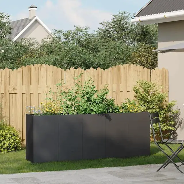 Alt view image 3 of 7 - vidaXL Planter Black Cold-rolled Steel Large Durable Planter