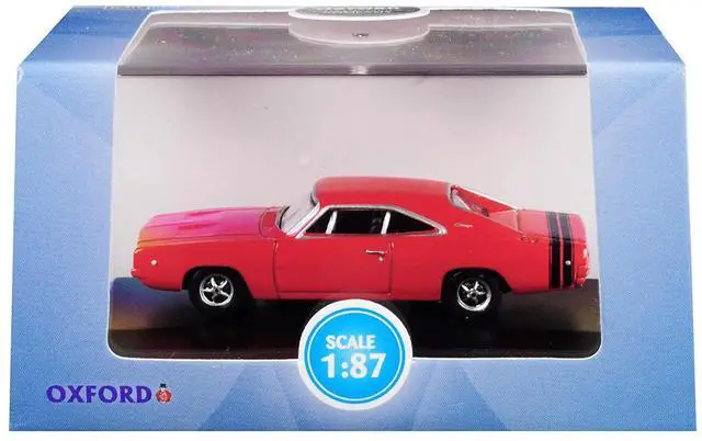 Alt view image 7 of 7 - 1968 Dodge Charger Bright Red with Black Stripes 1/87 (HO) Scale Diecast Model Car by Oxford Diecast