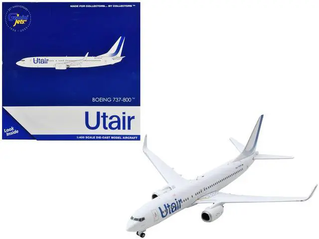 Alt view image 4 of 5 - Boeing 737-800 Commercial Aircraft "Utair" White with Blue Tail Stripes 1/400 Diecast Model Airplane by GeminiJets