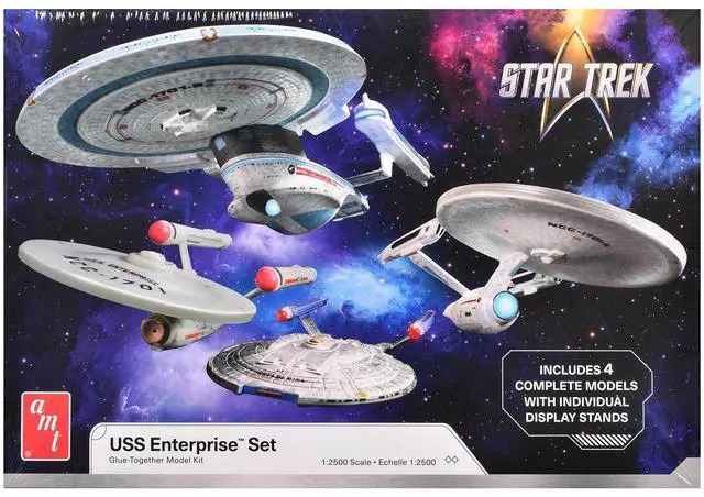 Alt view image 5 of 8 - Skill 2 Model Kit U.S.S. Enterprise Four Ship Set "Star Trek" 1/2500 Scale Model by AMT