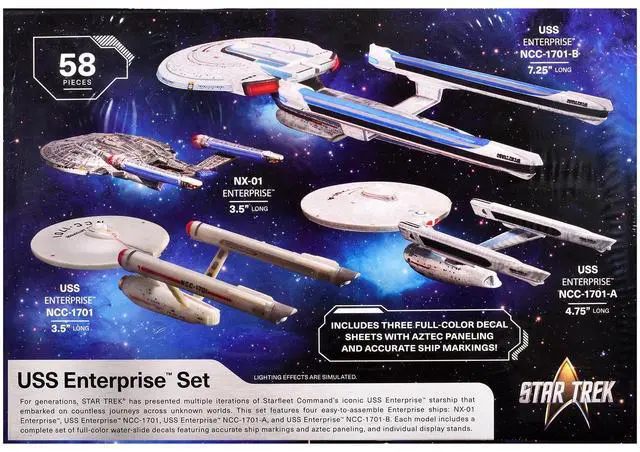 Alt view image 8 of 8 - Skill 2 Model Kit U.S.S. Enterprise Four Ship Set "Star Trek" 1/2500 Scale Model by AMT