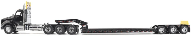Alt view image 2 of 5 - Kenworth T880 SBFA Tridem Truck with Trail King HDG Lowboy Trailer Black "Transport Series" 1/50 Diecast Model by Diecast Masters
