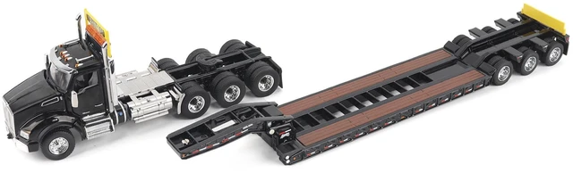 Alt view image 3 of 5 - Kenworth T880 SBFA Tridem Truck with Trail King HDG Lowboy Trailer Black "Transport Series" 1/50 Diecast Model by Diecast Masters