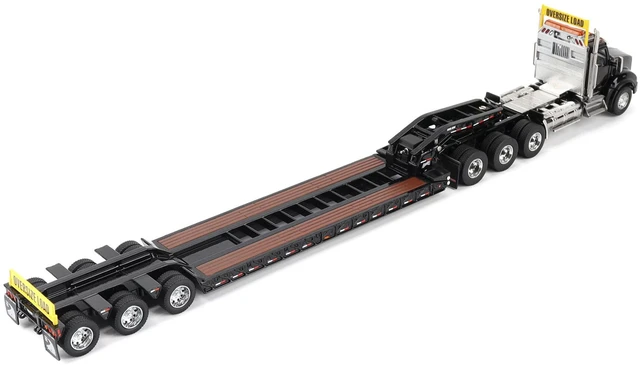 Alt view image 4 of 5 - Kenworth T880 SBFA Tridem Truck with Trail King HDG Lowboy Trailer Black "Transport Series" 1/50 Diecast Model by Diecast Masters