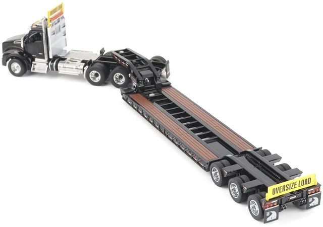 Alt view image 5 of 5 - Kenworth T880 SBFA Tridem Truck with Trail King HDG Lowboy Trailer Black "Transport Series" 1/50 Diecast Model by Diecast Masters