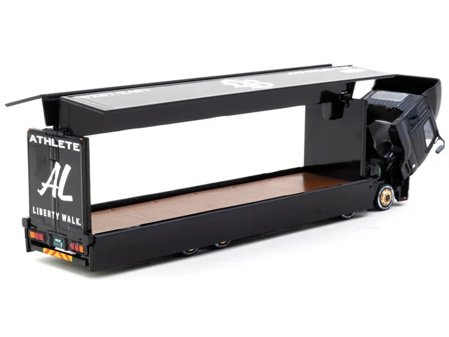 Alt view image 2 of 3 - Mitsubishi Fuso Super Great Truck RHD (Right Hand Drive) with Transporter "Liberty Walk" Black "Truck64" Series 1/64 Diecast Model Car by Tarmac Works