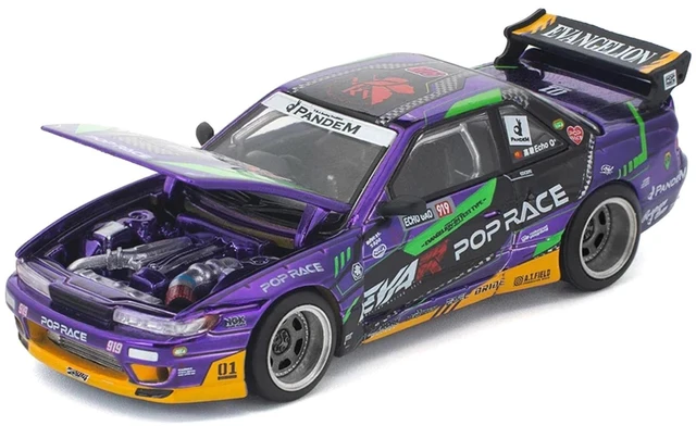 Alt view image 2 of 5 - Pandem S13 RHD (Right Hand Drive) "EVA RT Test Type-01" Purple Metallic with Graphics 1/64 Diecast Model Car by Pop Race