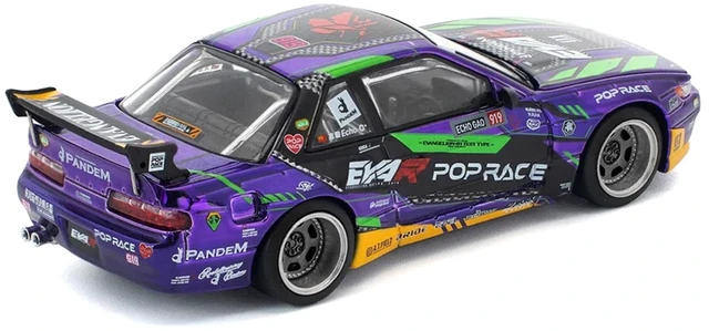 Alt view image 4 of 5 - Pandem S13 RHD (Right Hand Drive) "EVA RT Test Type-01" Purple Metallic with Graphics 1/64 Diecast Model Car by Pop Race