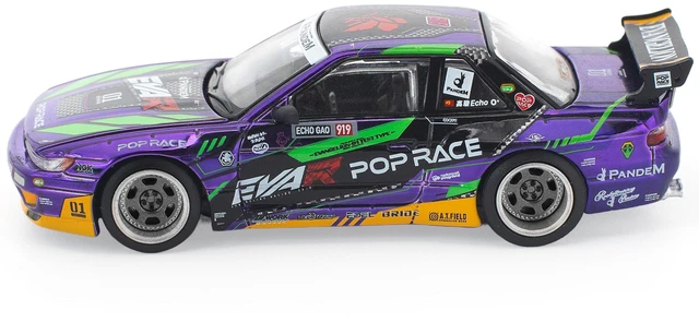 Alt view image 3 of 5 - Pandem S13 RHD (Right Hand Drive) "EVA RT Test Type-01" Purple Metallic with Graphics 1/64 Diecast Model Car by Pop Race