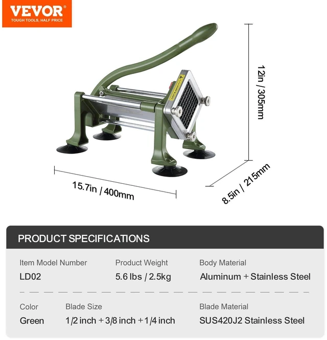 Alt view image 14 of 14 - VEVOR French Fry Cutter Stainless Steel Potato Vegetable Slicer Chopper w/ Blade