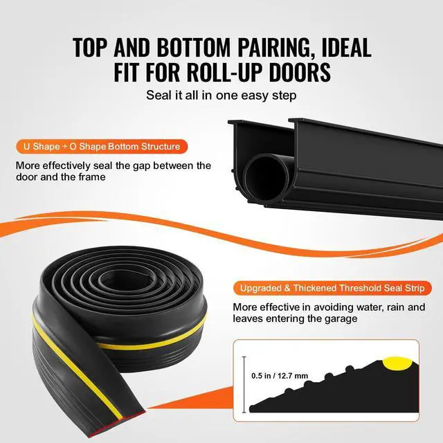 Alt view image 10 of 14 - Garage Door Threshold and Bottom Seals Kit, 10 FT U Shape+O Ring Universal Garage Door Bottom Seal Weatherstrip PVC, Combine with Weatherproof Garage Threshold Seal Strip with Adhesive, Black
