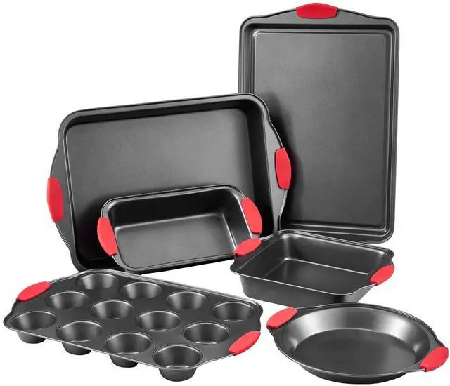 Alt view image 8 of 14 - Baking Pans Set, 6-Piece, Nonstick Carbon Steel Cookware Sheets & Trays, Stackable Kitchen Oven Bakeware Cooking Sets with Silicone Handles, Easy to Clean, for Baking Cookie Cake Muffin Bread