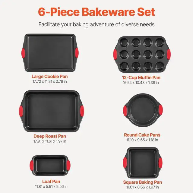Alt view image 9 of 14 - Baking Pans Set, 6-Piece, Nonstick Carbon Steel Cookware Sheets & Trays, Stackable Kitchen Oven Bakeware Cooking Sets with Silicone Handles, Easy to Clean, for Baking Cookie Cake Muffin Bread