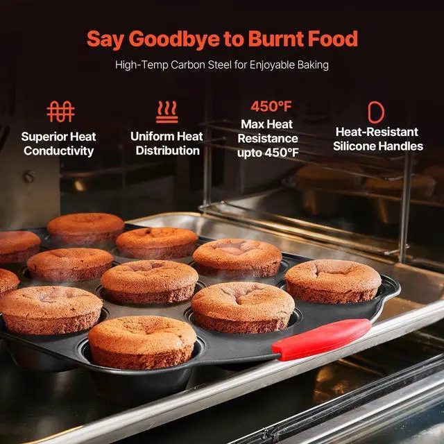 Alt view image 10 of 14 - Baking Pans Set, 6-Piece, Nonstick Carbon Steel Cookware Sheets & Trays, Stackable Kitchen Oven Bakeware Cooking Sets with Silicone Handles, Easy to Clean, for Baking Cookie Cake Muffin Bread