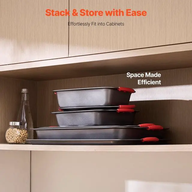 Alt view image 13 of 14 - Baking Pans Set, 6-Piece, Nonstick Carbon Steel Cookware Sheets & Trays, Stackable Kitchen Oven Bakeware Cooking Sets with Silicone Handles, Easy to Clean, for Baking Cookie Cake Muffin Bread
