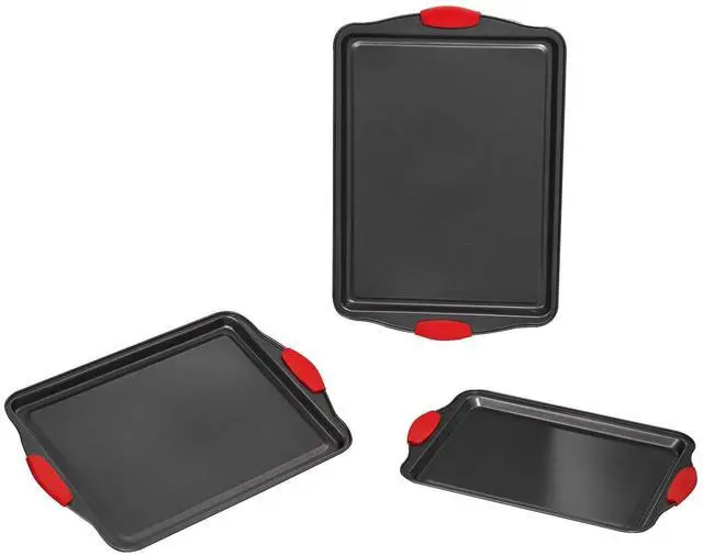 Alt view image 8 of 15 - Baking Pans Set, 3-Piece, Nonstick Carbon Steel Cookware Sheets & Trays, Stackable Kitchen Oven Bakeware Cooking Sets with Silicone Handles, Easy to Clean, for Baking Cookie Cake Muffin Bread