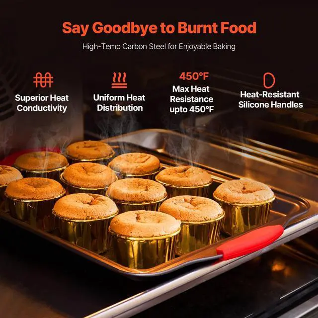 Alt view image 10 of 15 - Baking Pans Set, 3-Piece, Nonstick Carbon Steel Cookware Sheets & Trays, Stackable Kitchen Oven Bakeware Cooking Sets with Silicone Handles, Easy to Clean, for Baking Cookie Cake Muffin Bread
