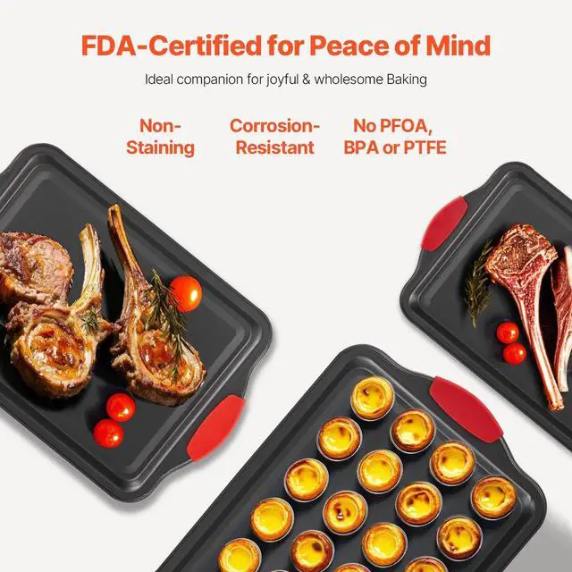 Alt view image 12 of 15 - Baking Pans Set, 3-Piece, Nonstick Carbon Steel Cookware Sheets & Trays, Stackable Kitchen Oven Bakeware Cooking Sets with Silicone Handles, Easy to Clean, for Baking Cookie Cake Muffin Bread