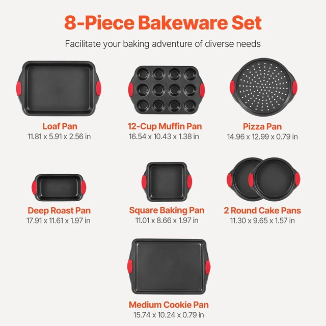 Alt view image 9 of 14 - Baking Pans Set, 8-Piece, Nonstick Carbon Steel Cookware Sheets & Trays, Stackable Kitchen Oven Bakeware Cooking Sets with Silicone Handles, Easy to Clean, for Baking Cookie Cake Muffin Bread