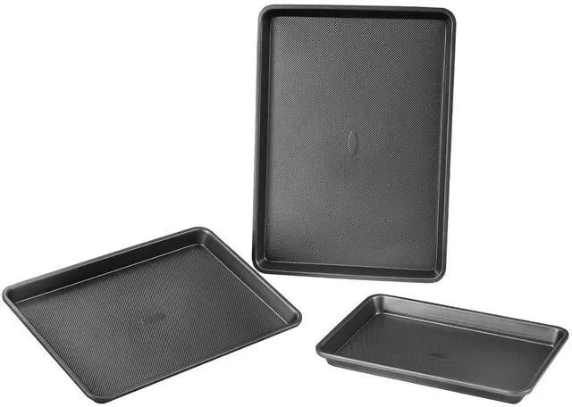 Alt view image 8 of 14 - Baking Pans Set, 3-Piece, Nonstick Carbon Steel Cookware Sheets & Trays, Stackable Kitchen Oven Bakeware Cooking Sets with Silicone Handles, Easy to Clean, for Baking Cookie Cake Muffin Bread