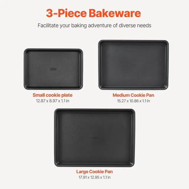 Alt view image 9 of 14 - Baking Pans Set, 3-Piece, Nonstick Carbon Steel Cookware Sheets & Trays, Stackable Kitchen Oven Bakeware Cooking Sets with Silicone Handles, Easy to Clean, for Baking Cookie Cake Muffin Bread