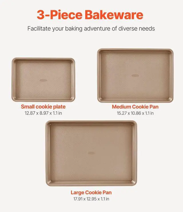 Alt view image 9 of 14 - Baking Pans Set, 3-Piece, Nonstick Carbon Steel Cookware Sheets & Trays, Stackable Kitchen Oven Bakeware Cooking Sets with Silicone Handles, Easy to Clean, for Baking Cookie Cake Muffin Bread