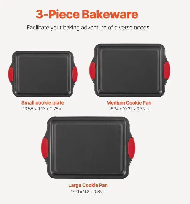 Alt view image 9 of 15 - Baking Pans Set, 3-Piece, Nonstick Carbon Steel Cookware Sheets & Trays, Stackable Kitchen Oven Bakeware Cooking Sets with Silicone Handles, Easy to Clean, for Baking Cookie Cake Muffin Bread