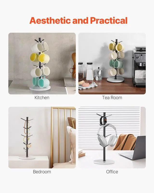 Alt view image 4 of 8 - VEVOR Mug Holder Tree with Marble Base, 8 Hooks Coffee Cup Holder for Counter, Carbon Steel Mug Tree Cup Rack Stand, Upgraded Coffee Cup Tree for Coffee Bar Kitchen Home Organizer (Matte Black)