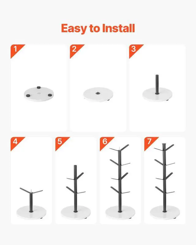 Alt view image 6 of 8 - VEVOR Mug Holder Tree with Marble Base, 8 Hooks Coffee Cup Holder for Counter, Carbon Steel Mug Tree Cup Rack Stand, Upgraded Coffee Cup Tree for Coffee Bar Kitchen Home Organizer (Matte Black)