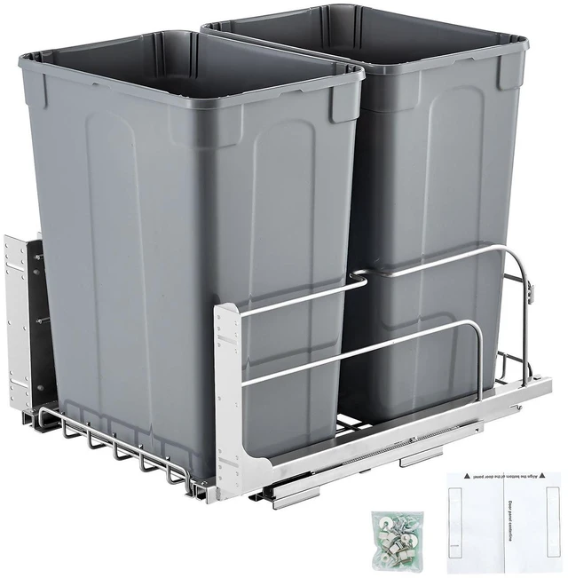 Alt view image 2 of 14 - Double Pullout Waste Container Kitchen Trash Can with Soft Close Grey 35QTx2