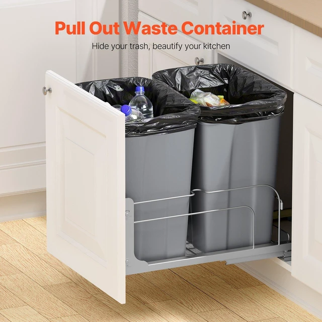 Alt view image 3 of 14 - Double Pullout Waste Container Kitchen Trash Can with Soft Close Grey 35QTx2