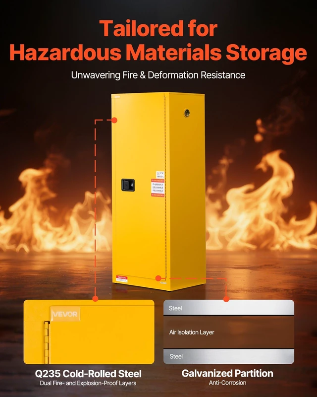 Alt view image 9 of 15 - Flammable Cabinet, 23.2 x 18.1 x 65.0 inch, 23 Gallon Flammable Storage Cabinet with Adjustable Shelf, Cold-Rolled and Galvanized Steel Fire Cabinets, for Commercial Industrial Home Use, Yellow