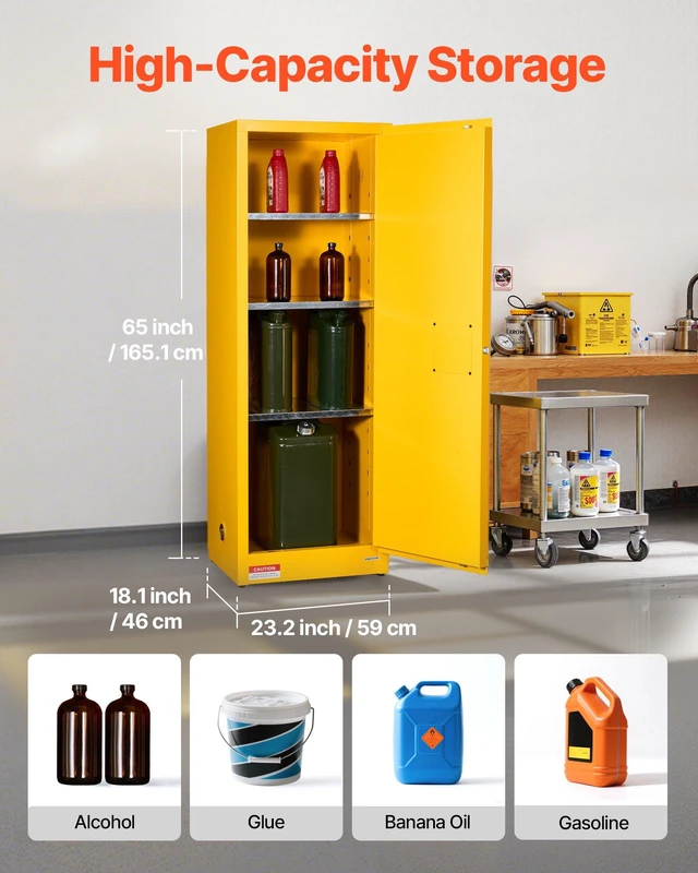 Alt view image 10 of 15 - Flammable Cabinet, 23.2 x 18.1 x 65.0 inch, 23 Gallon Flammable Storage Cabinet with Adjustable Shelf, Cold-Rolled and Galvanized Steel Fire Cabinets, for Commercial Industrial Home Use, Yellow