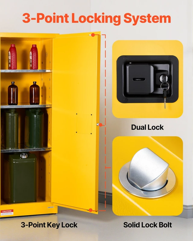Alt view image 12 of 15 - Flammable Cabinet, 23.2 x 18.1 x 65.0 inch, 23 Gallon Flammable Storage Cabinet with Adjustable Shelf, Cold-Rolled and Galvanized Steel Fire Cabinets, for Commercial Industrial Home Use, Yellow