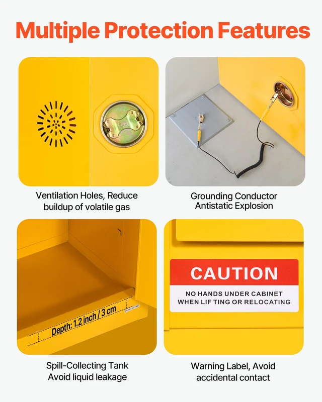 Alt view image 11 of 15 - Flammable Cabinet, 23.2 x 18.1 x 65.0 inch, 23 Gallon Flammable Storage Cabinet with Adjustable Shelf, Cold-Rolled and Galvanized Steel Fire Cabinets, for Commercial Industrial Home Use, Yellow