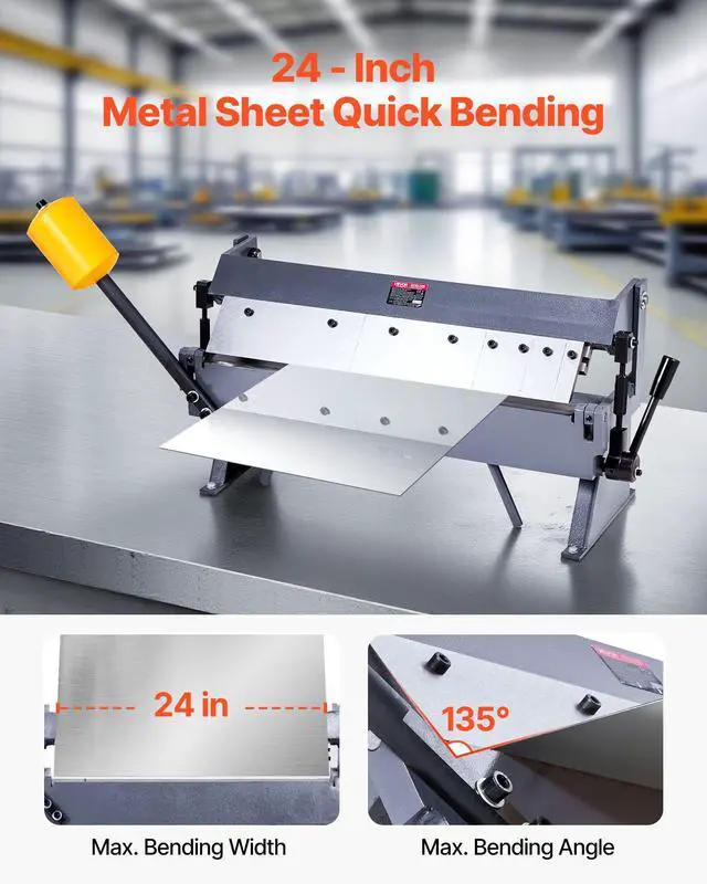 Alt view image 9 of 14 - Box and Pan Brake, 24 in Sheet Metal Bending Brake,16-Gauge Mild Steel Capacity, 0-135 Degree Adjustable, Metal Bender Machine with 5 Fingers, Heavy-Duty Aluminum Folder for Precise Bending