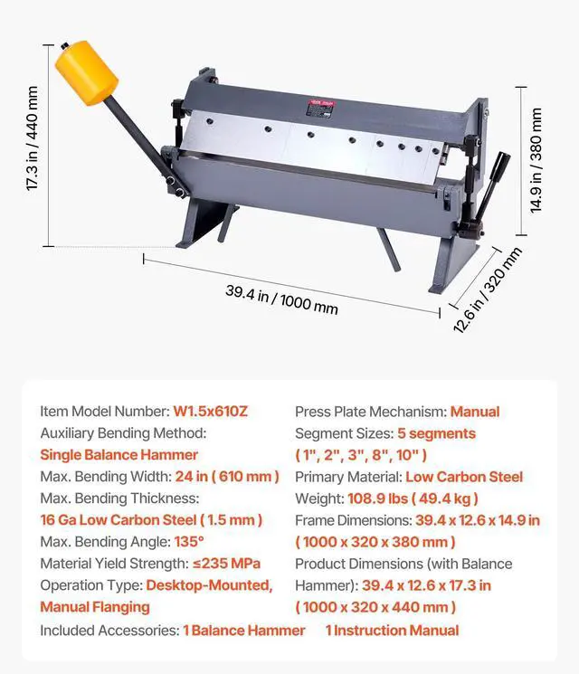 Alt view image 14 of 14 - Box and Pan Brake, 24 in Sheet Metal Bending Brake,16-Gauge Mild Steel Capacity, 0-135 Degree Adjustable, Metal Bender Machine with 5 Fingers, Heavy-Duty Aluminum Folder for Precise Bending