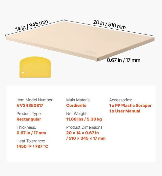 Alt view image 14 of 14 - Pizza Stone, 20 x 14 x 0.67 in Rectangular Pizza Stone, Extra Large Baking-Stone with Scraper, 1450 Heat-Resistant Cordierite, for Oven, BBQ Griller, Baking Bread & Pizza