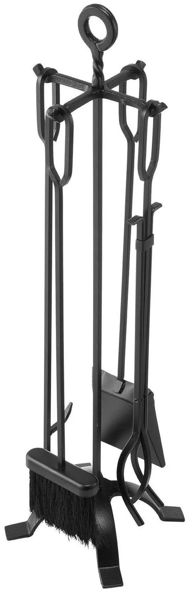 Alt view image 8 of 14 - Fireplace Tool Set, 5 PCS Fire Tool Set and Holder with Four-Prong Stand, Tongs, Ash Shovel, Brush, Fire Place Poker, Wrought Iron Fireplace Accessories for Campfire Indoor/Outdoor, Black