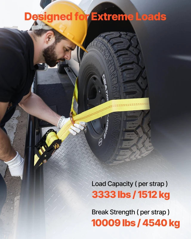 Alt view image 10 of 14 - Wheel Chock Tie-Down Kit, Tire-Style Motorcycle Tie-Down System, Car Tie Down Kit with Flat Hook, Break Strength 10009 lbs & Working Load 3333 lbs Trailer Tie Down Strap for ATVs, SUVs, Trailers