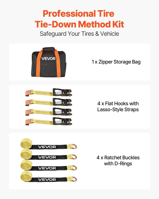 Alt view image 9 of 14 - Wheel Chock Tie-Down Kit, Tire-Style Motorcycle Tie-Down System, Car Tie Down Kit with Flat Hook, Break Strength 10009 lbs & Working Load 3333 lbs Trailer Tie Down Strap for ATVs, SUVs, Trailers