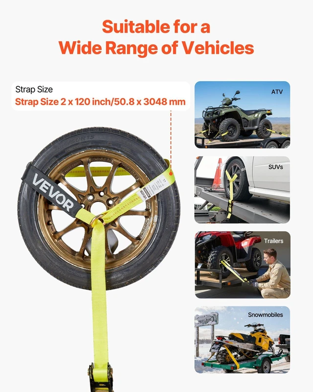 Alt view image 11 of 14 - Wheel Chock Tie-Down Kit, Tire-Style Motorcycle Tie-Down System, Car Tie Down Kit with Flat Hook, Break Strength 10009 lbs & Working Load 3333 lbs Trailer Tie Down Strap for ATVs, SUVs, Trailers