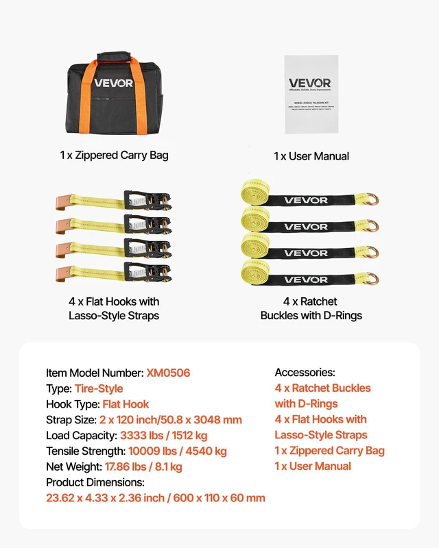 Alt view image 14 of 14 - Wheel Chock Tie-Down Kit, Tire-Style Motorcycle Tie-Down System, Car Tie Down Kit with Flat Hook, Break Strength 10009 lbs & Working Load 3333 lbs Trailer Tie Down Strap for ATVs, SUVs, Trailers